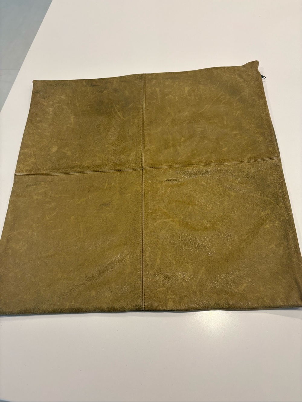 Pottery Barn Genuine Leather Olive Green Pillow Cover Zipper Square Turkey